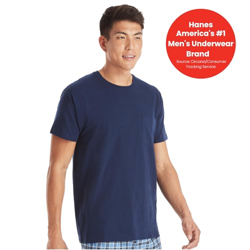 Hanes Men's Pocket Undershirt Pack, Cotton Crew Neck T-Shirt, Moisture Wicking Tee, Assorted 6-Pack