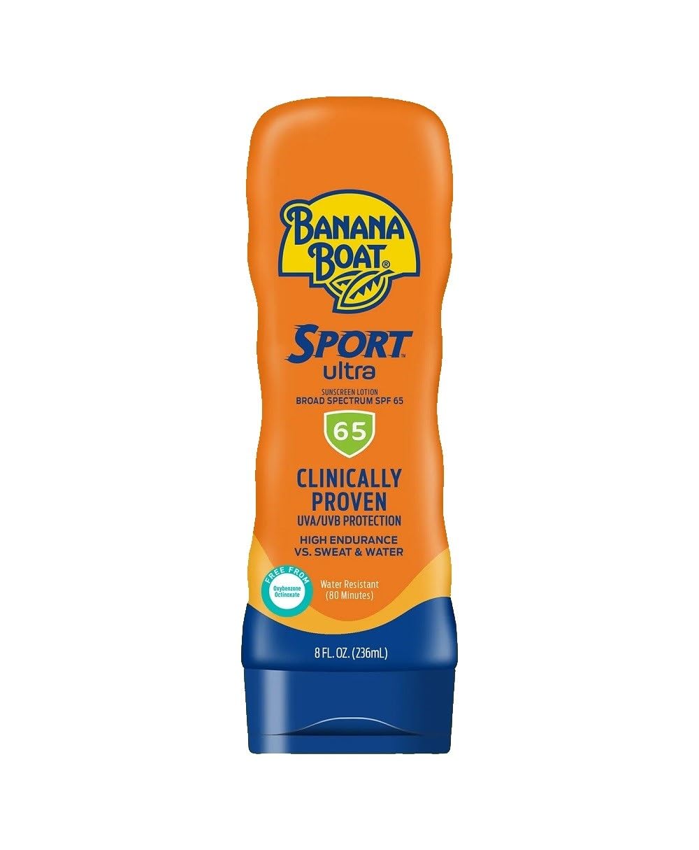 Banana Boat Sport Ultra SPF 65 Sunscreen Lotion, 8oz | Banana Boat Sunscreen SPF 65 Lotion, Oxybenzone Free Sunscreen, Banana Boat Lotion Sunscreen, High SPF Sunscreen, Water Resistant Sunscreen, 8oz