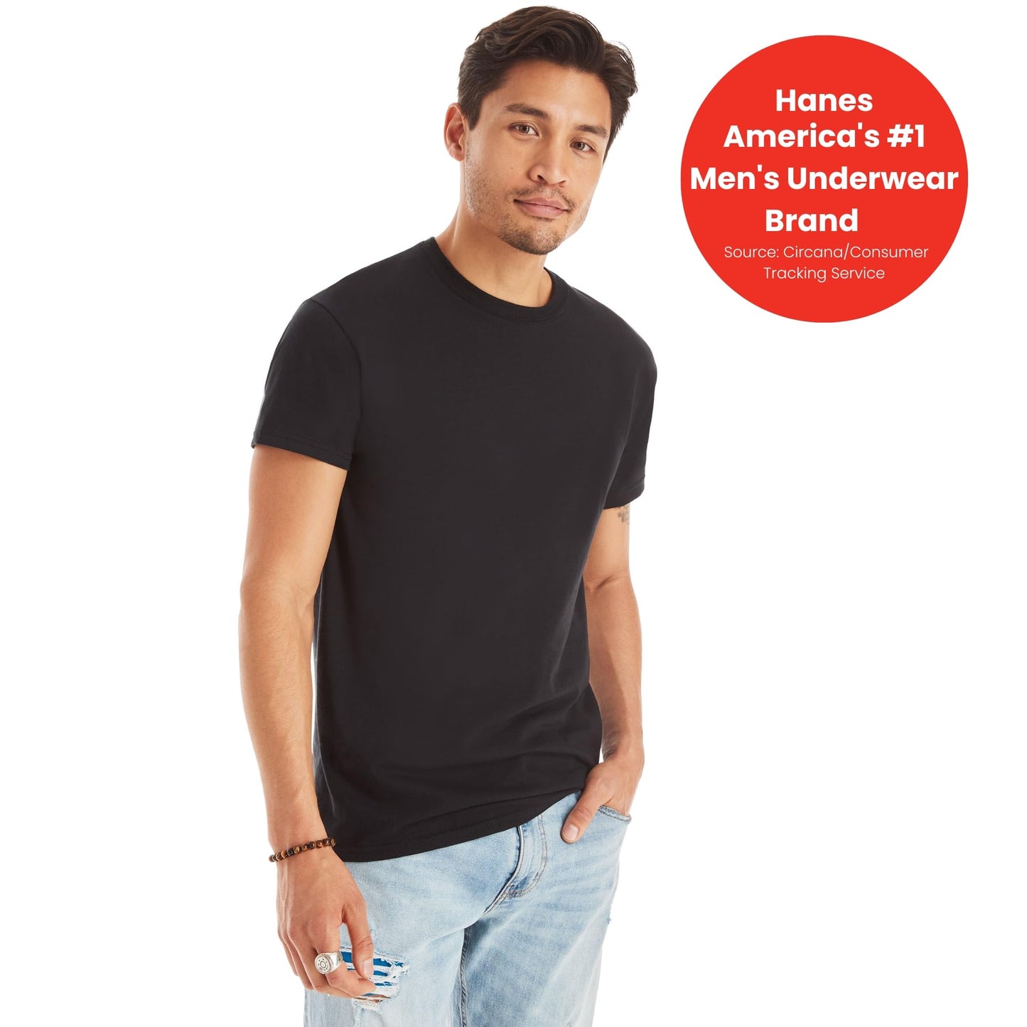 Hanes Men's Cotton, Moisture-Wicking Crew Tee Undershirts, Multi-Packs Available