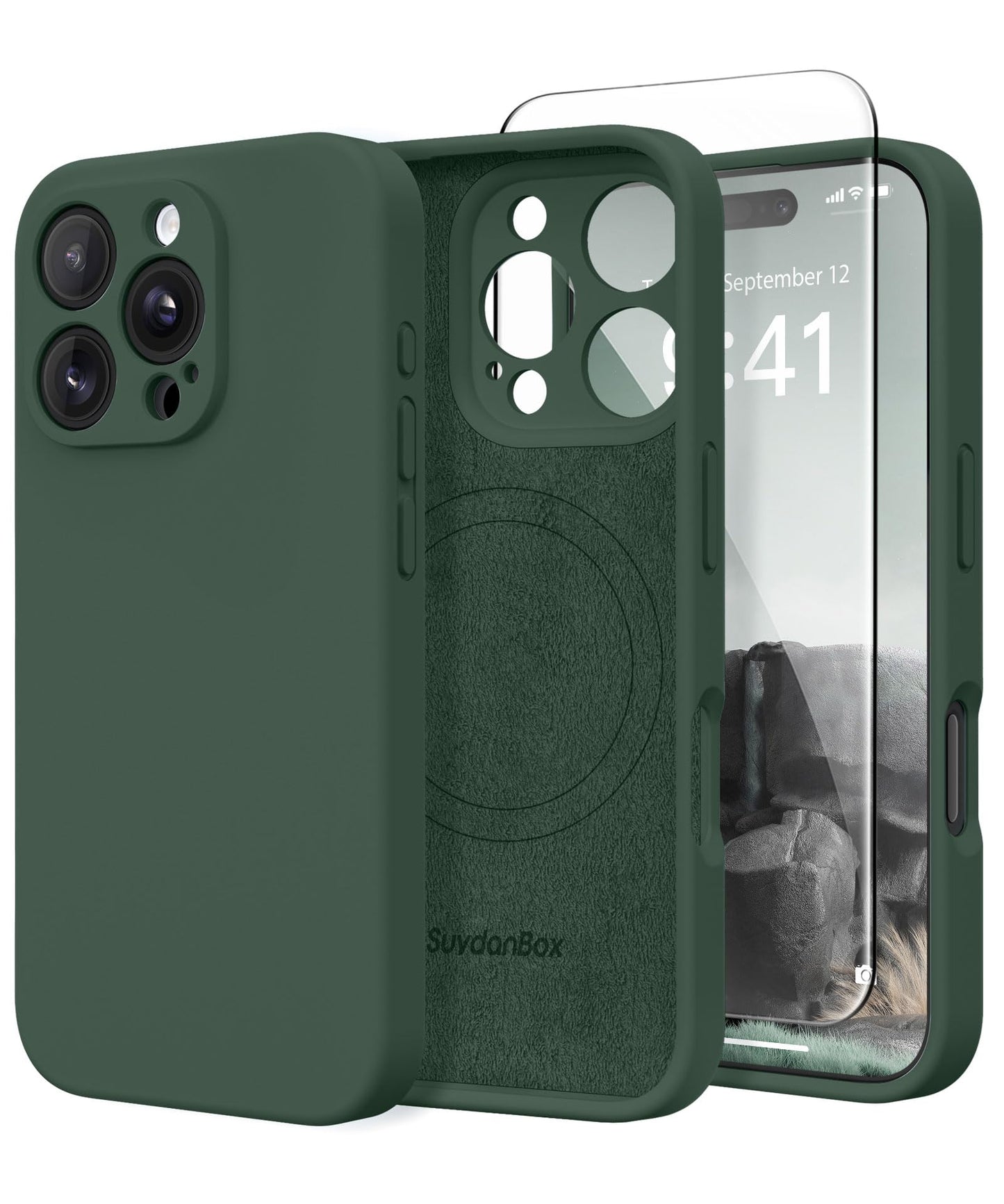 Magnetic for iPhone 16 Pro Max Case, Compatible with MagSafe, [Full Camera Protection][Screen Protector] Silicone Shockproof Protective Phone Case for iPhone 16 Pro Max 6.9", Calke Green