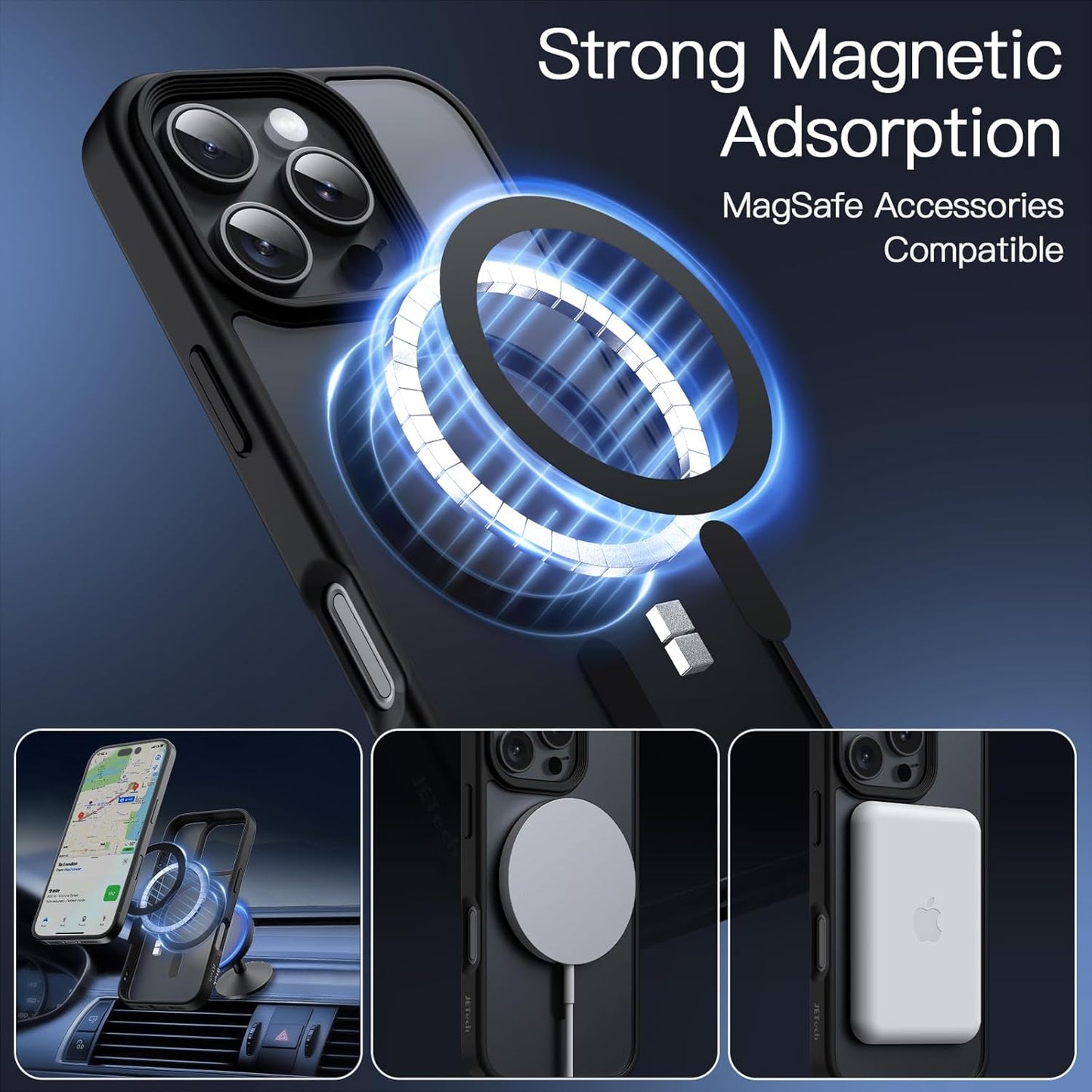 JETech Magnetic Case for iPhone 16 Pro Max 6.9-Inch Compatible with MagSafe, Translucent Matte Back Slim Shockproof Phone Cover (Black)