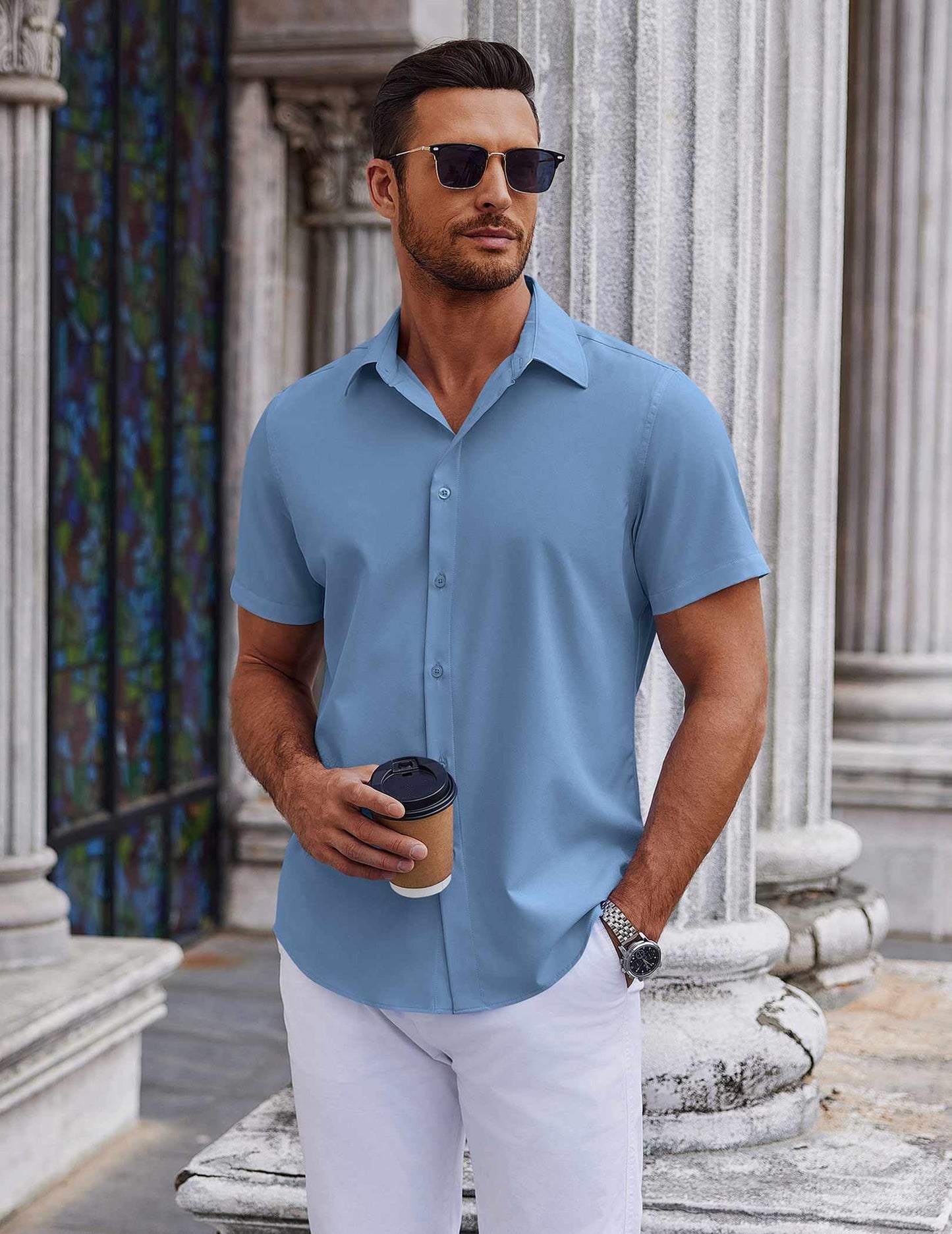 COOFANDY Mens Short Sleeve Button Down Shirts Casual Summer Shirt Untucked Dress Shirts