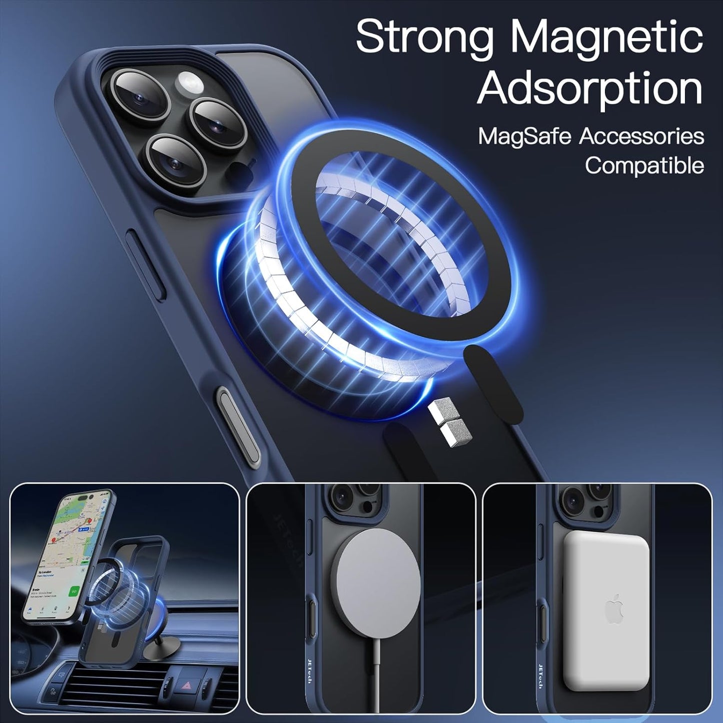 JETech Magnetic Case for iPhone 16 Pro Max 6.9-Inch Compatible with MagSafe, Translucent Matte Back Slim Shockproof Phone Cover (Black)