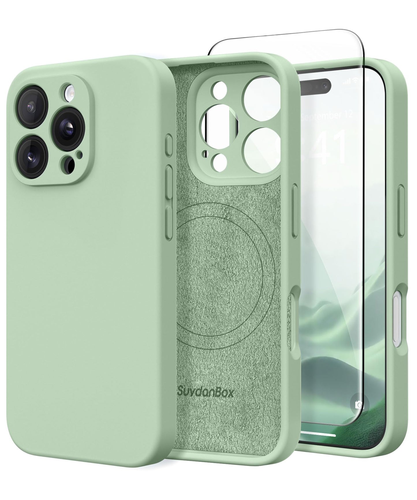 Magnetic for iPhone 16 Pro Max Case, Compatible with MagSafe, [Full Camera Protection][Screen Protector] Silicone Shockproof Protective Phone Case for iPhone 16 Pro Max 6.9", Calke Green