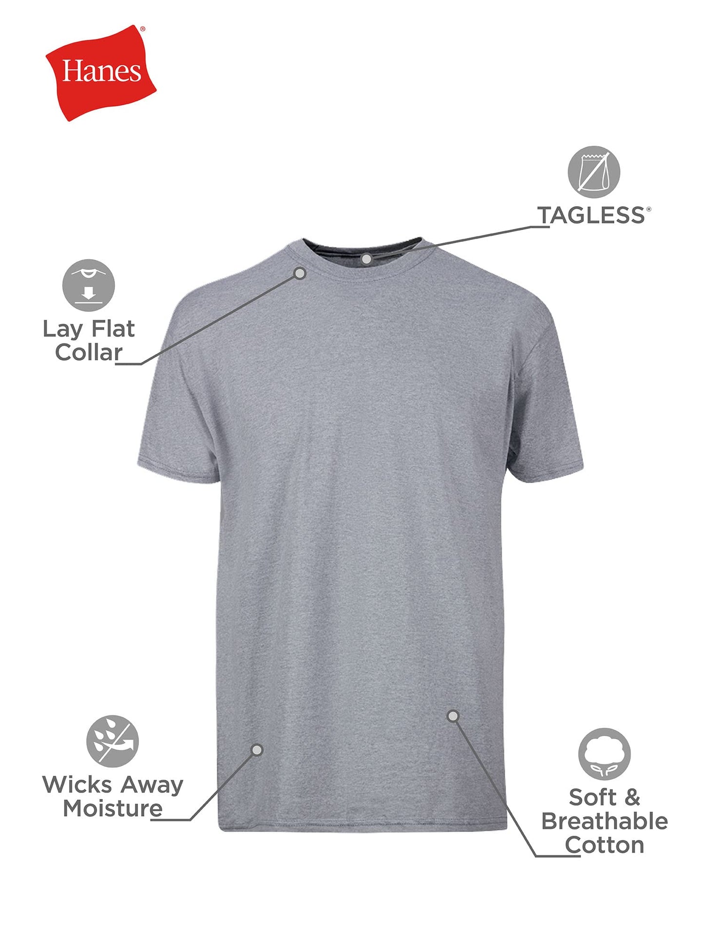 Hanes Men's Cotton, Moisture-Wicking Crew Tee Undershirts, Multi-Packs Available