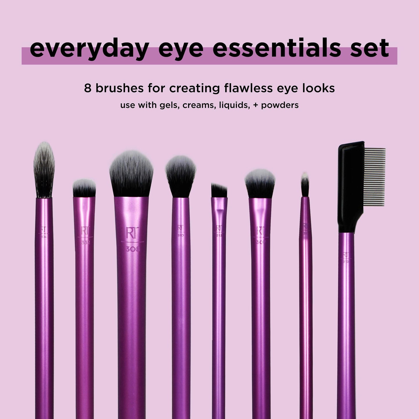 Real Techniques 8 Piece Everyday Eye Essentials Makeup Brush Set, Eye Brushes for Eye Liner, Eyeshadow, Brows, & Lashes, Travel Friendly, Gift Set, Synthetic Bristles, Cruelty-Free & Vegan