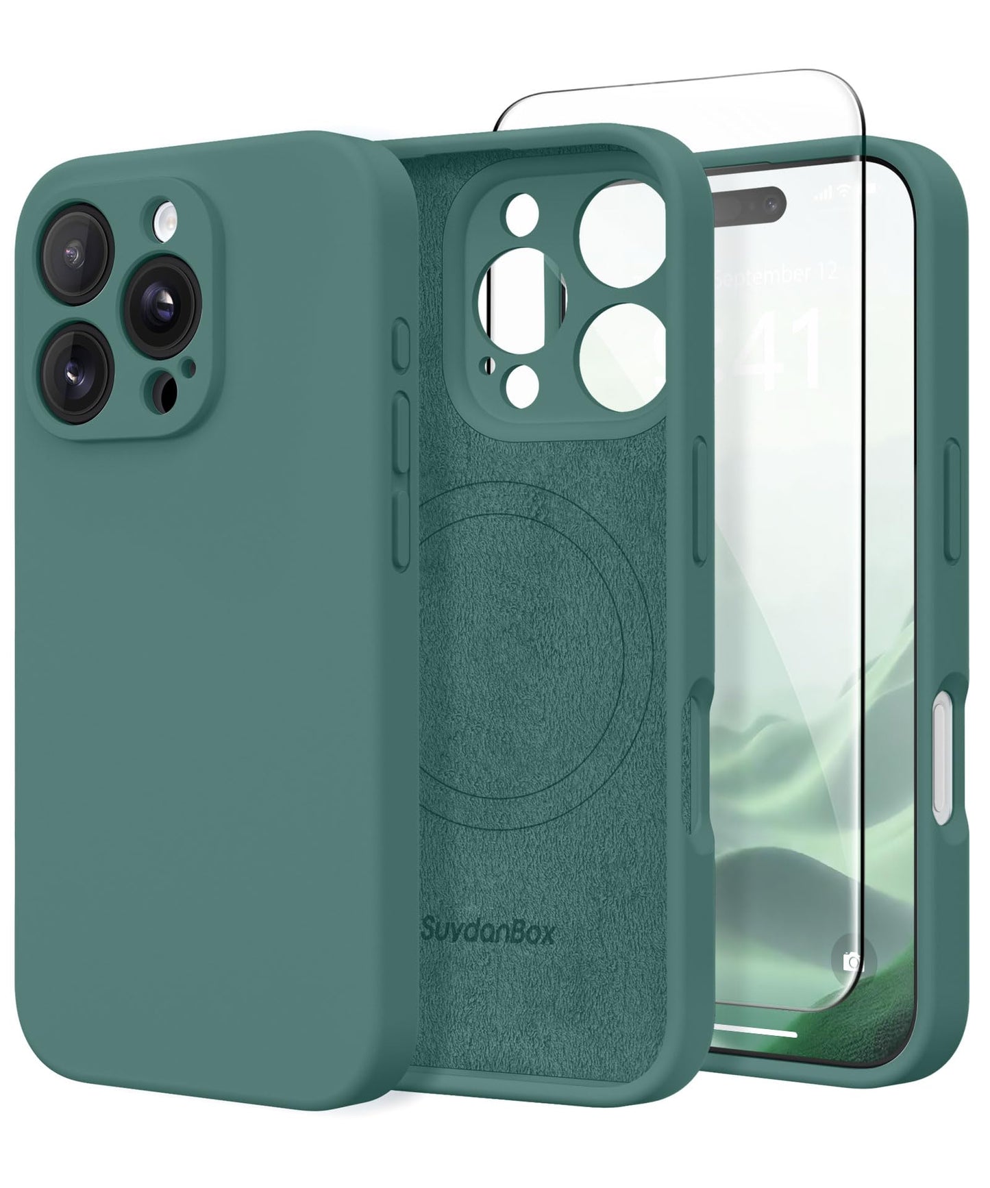 Magnetic for iPhone 16 Pro Max Case, Compatible with MagSafe, [Full Camera Protection][Screen Protector] Silicone Shockproof Protective Phone Case for iPhone 16 Pro Max 6.9", Calke Green