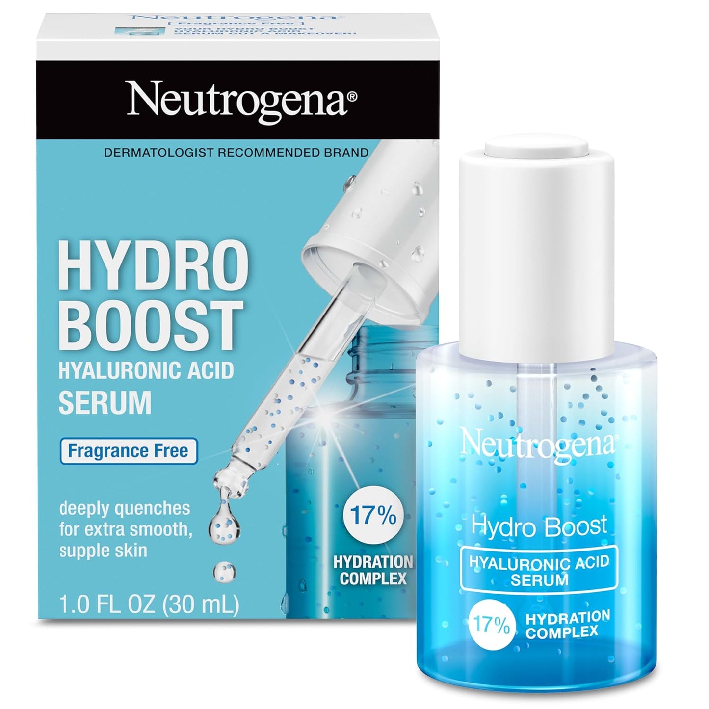 Neutrogena Hydro Boost Hyaluronic Acid Serum For Face, Lightweight Daily Hydrating Serum To Revive Dry Skin, Oil-Free, Non-Comedogenic, Fragrance Free, 1 oz