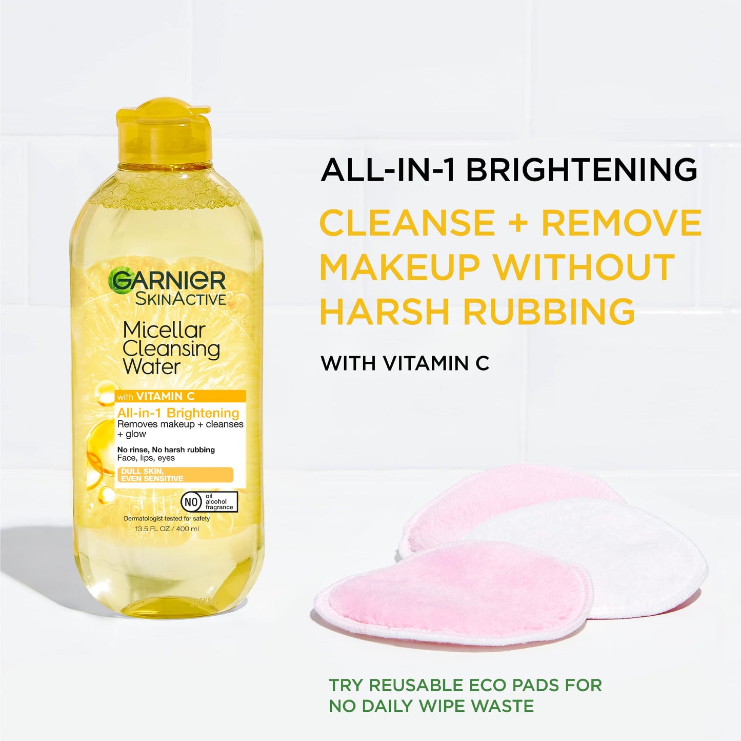 Garnier Micellar Water with Vitamin C, Facial Cleanser & Makeup Remover, Brightening & Hydrating, For All Skin Types, Vegan, Cruelty Free, 13.5 Fl Oz (400mL), 2 Count