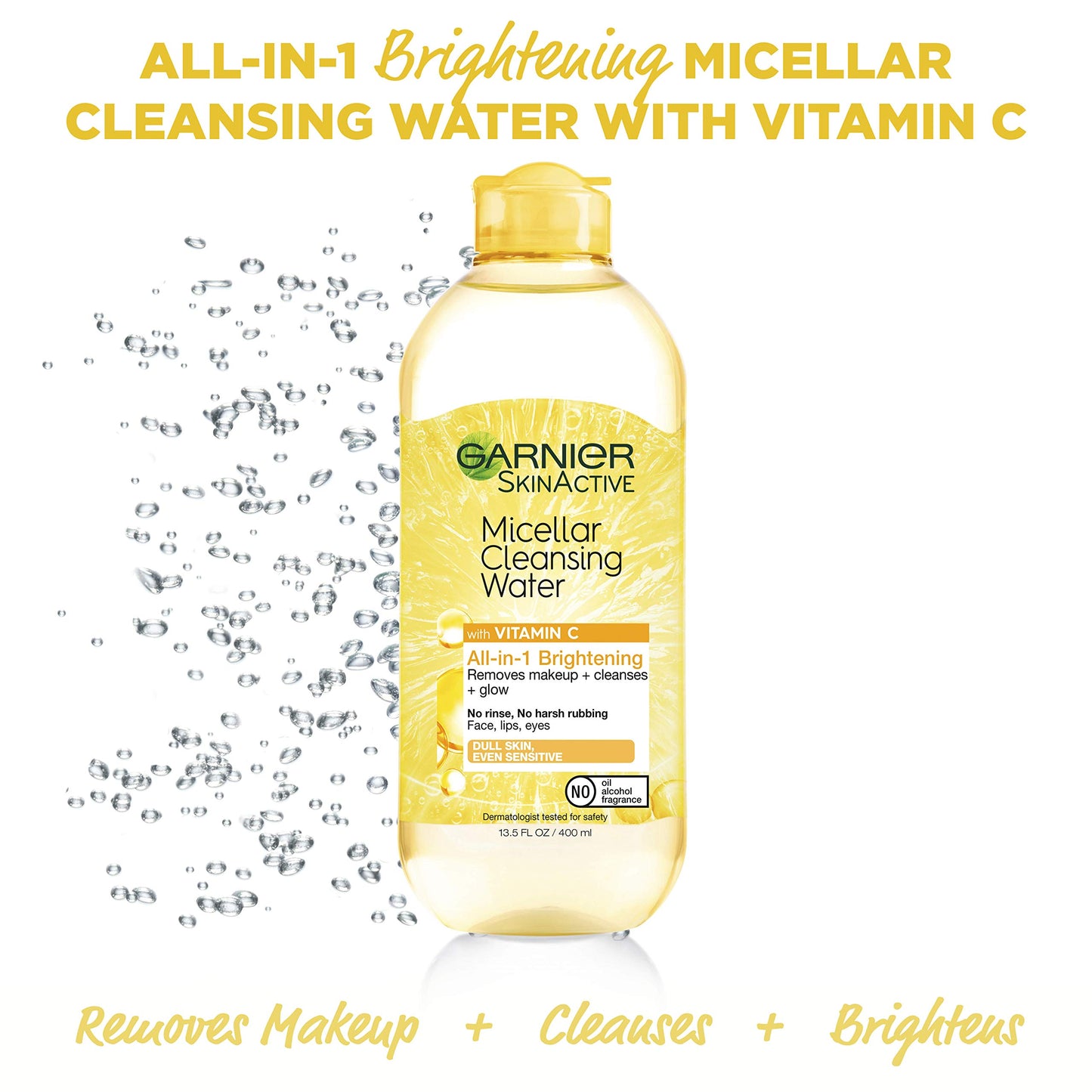 Garnier Micellar Water with Vitamin C, Facial Cleanser & Makeup Remover, Brightening & Hydrating, For All Skin Types, Vegan, Cruelty Free, 13.5 Fl Oz (400mL), 2 Count