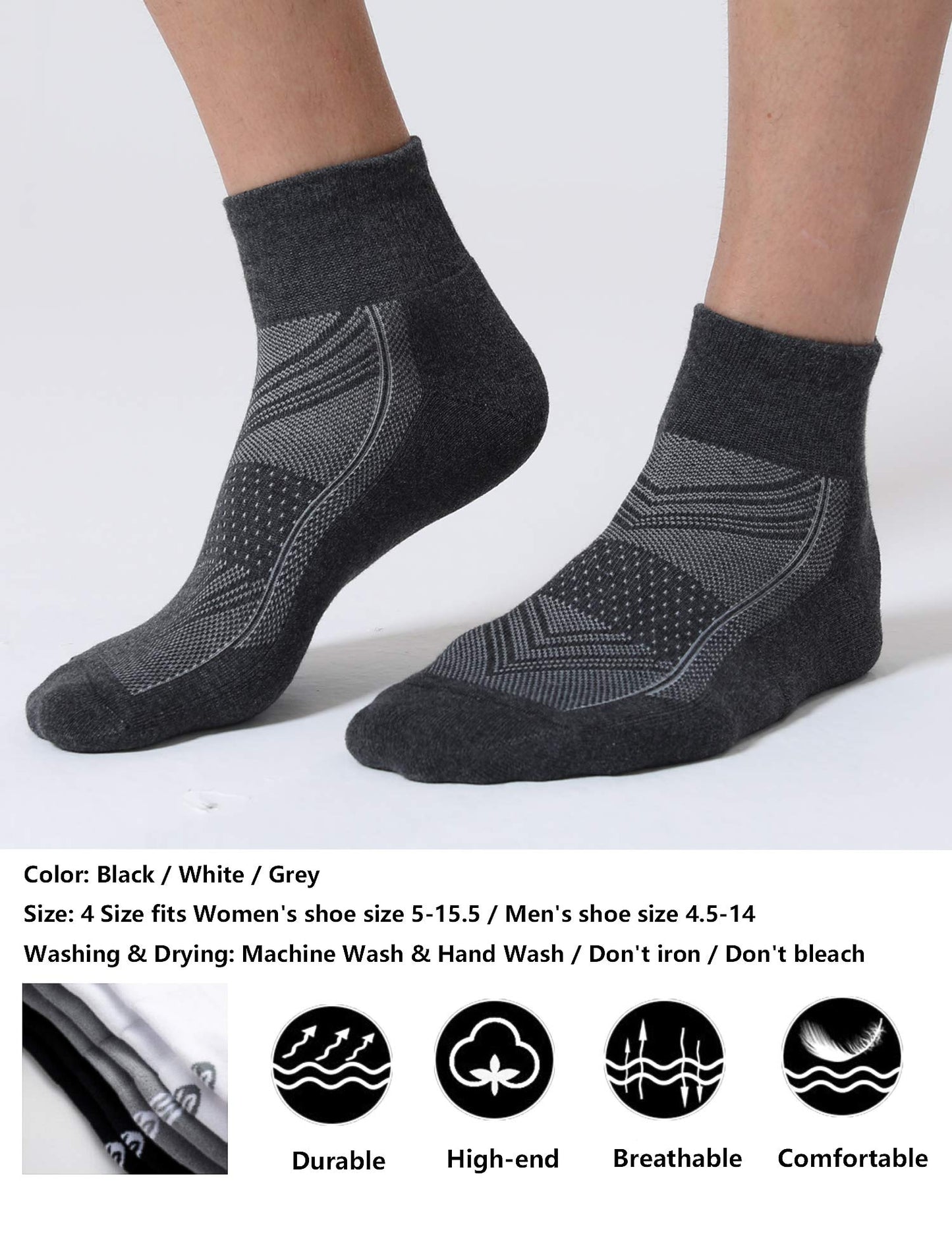 CelerSport 6 Pack Men's Ankle Socks with Cushion, Sport Athletic Running Socks